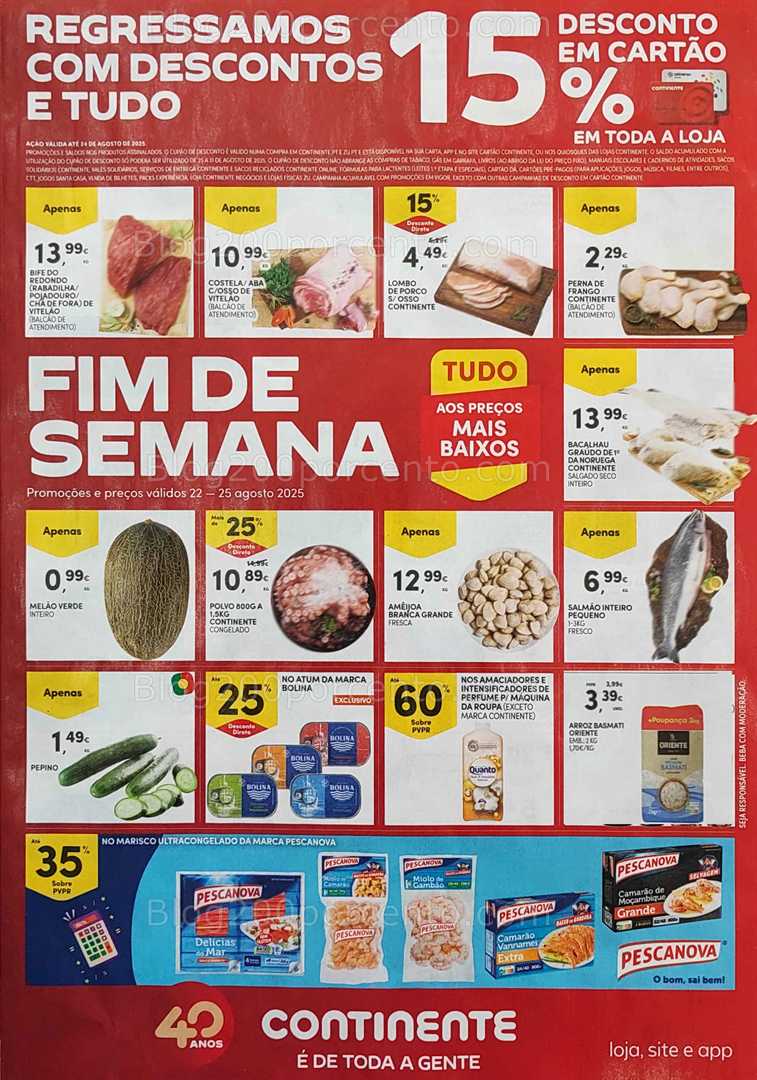Antevisão Folheto CONTINENTE Promoções Fim de Semana - 22 a 25 agosto