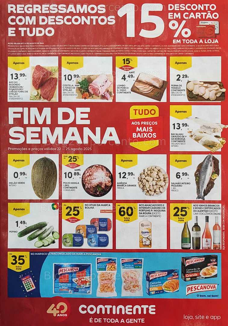 Antevisão Folheto CONTINENTE Promoções Fim de Semana - 22 a 25 agosto