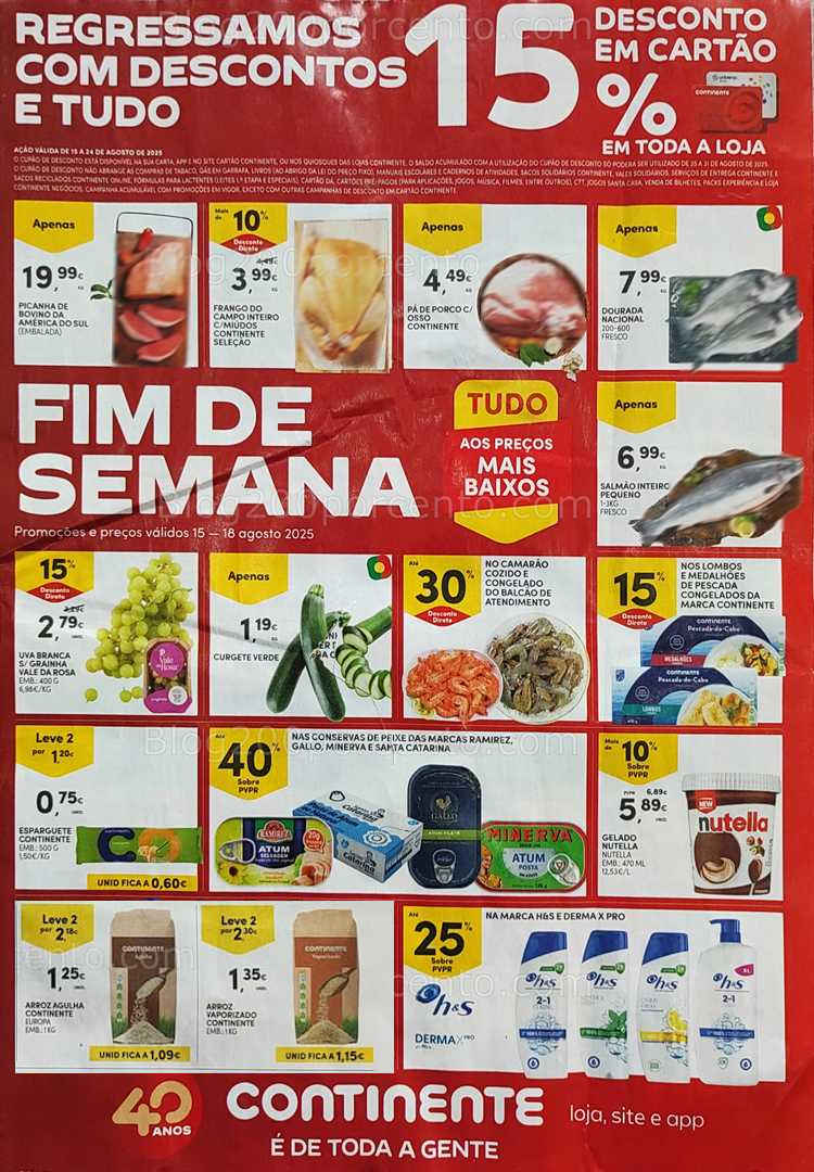 Antevisão Folheto CONTINENTE Promoções Fim de Semana de 15 a 18 agosto