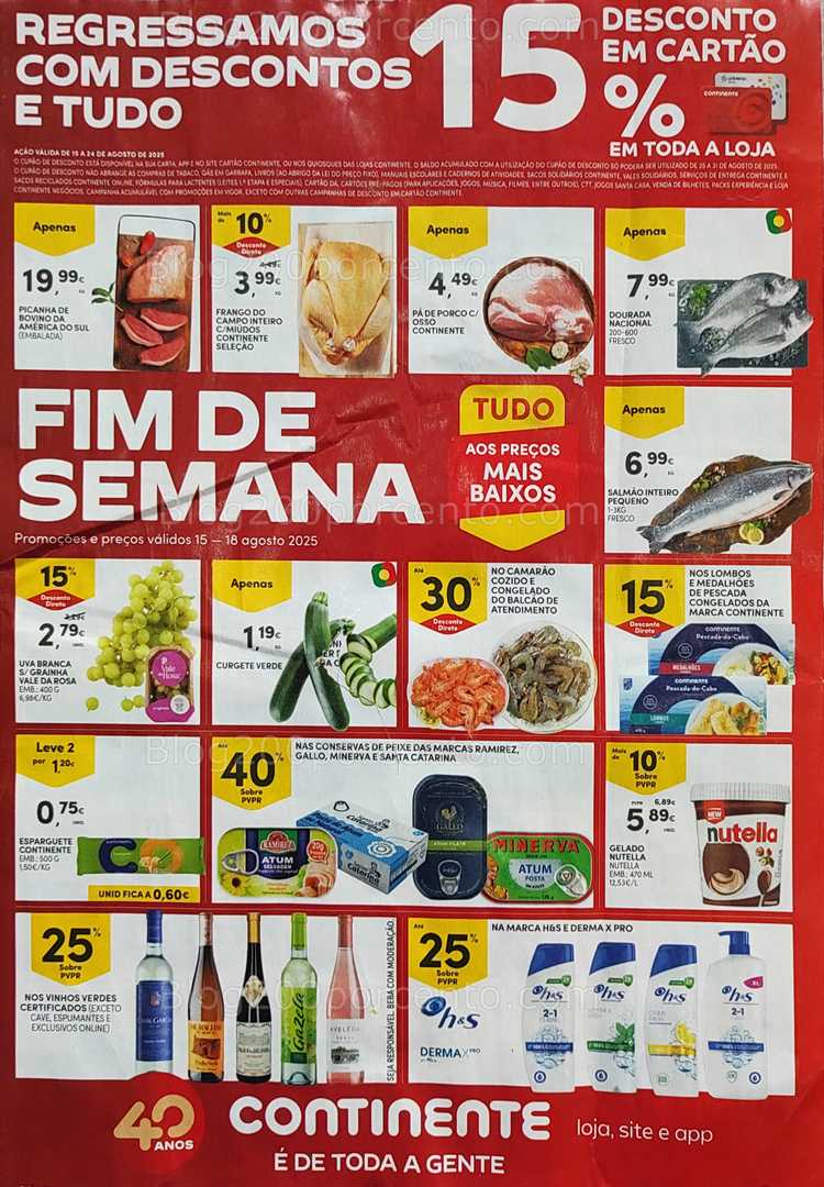 Antevisão Folheto CONTINENTE Promoções Fim de Semana de 15 a 18 agosto