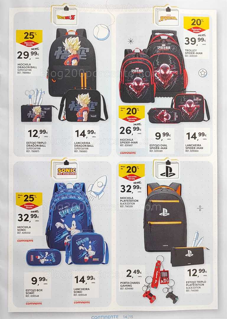 Antevisão Folheto CONTINENTE Regresso às Aulas - 12 agosto a 21 setembro, na página 15, encontra: mochilas, acessórios, escolar, gaming, promoções