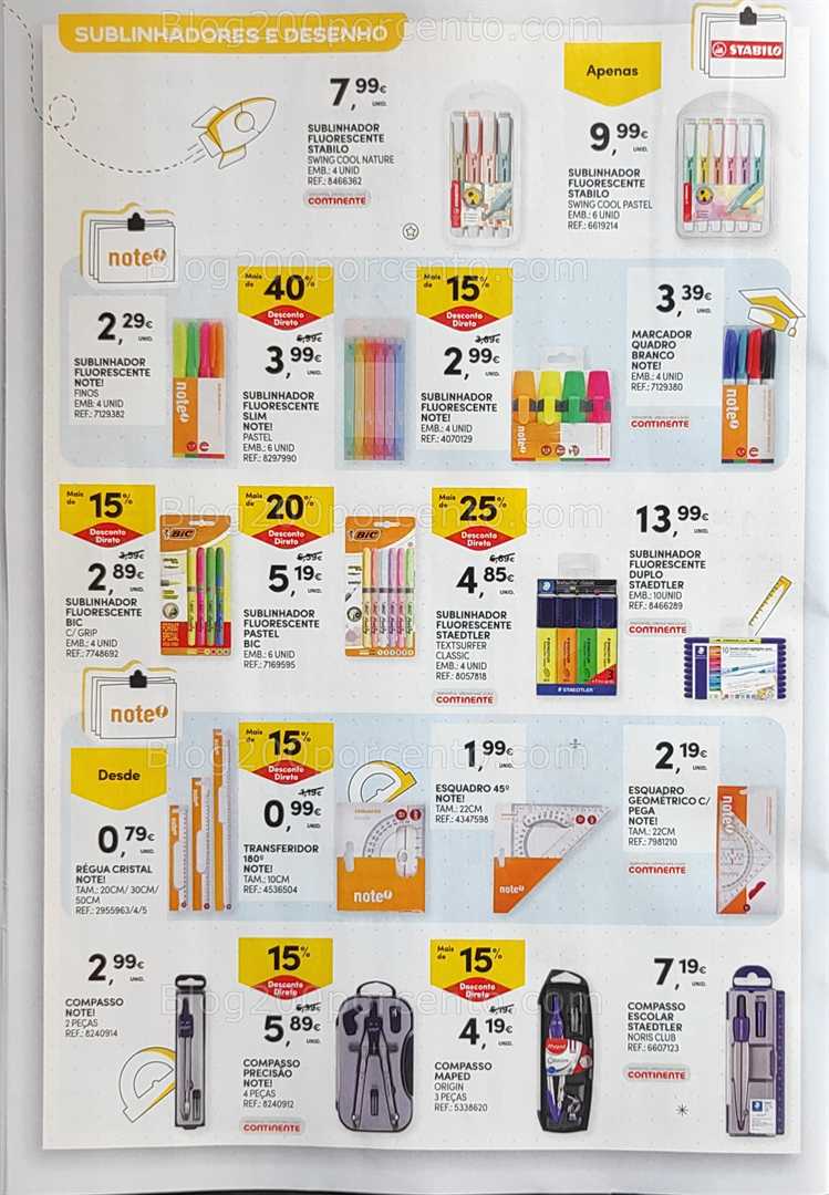 Antevisão Folheto CONTINENTE Regresso às Aulas - 12 agosto a 21 setembro, na página 30, encontra: escritório, papelaria, escolar, desenho, promoções