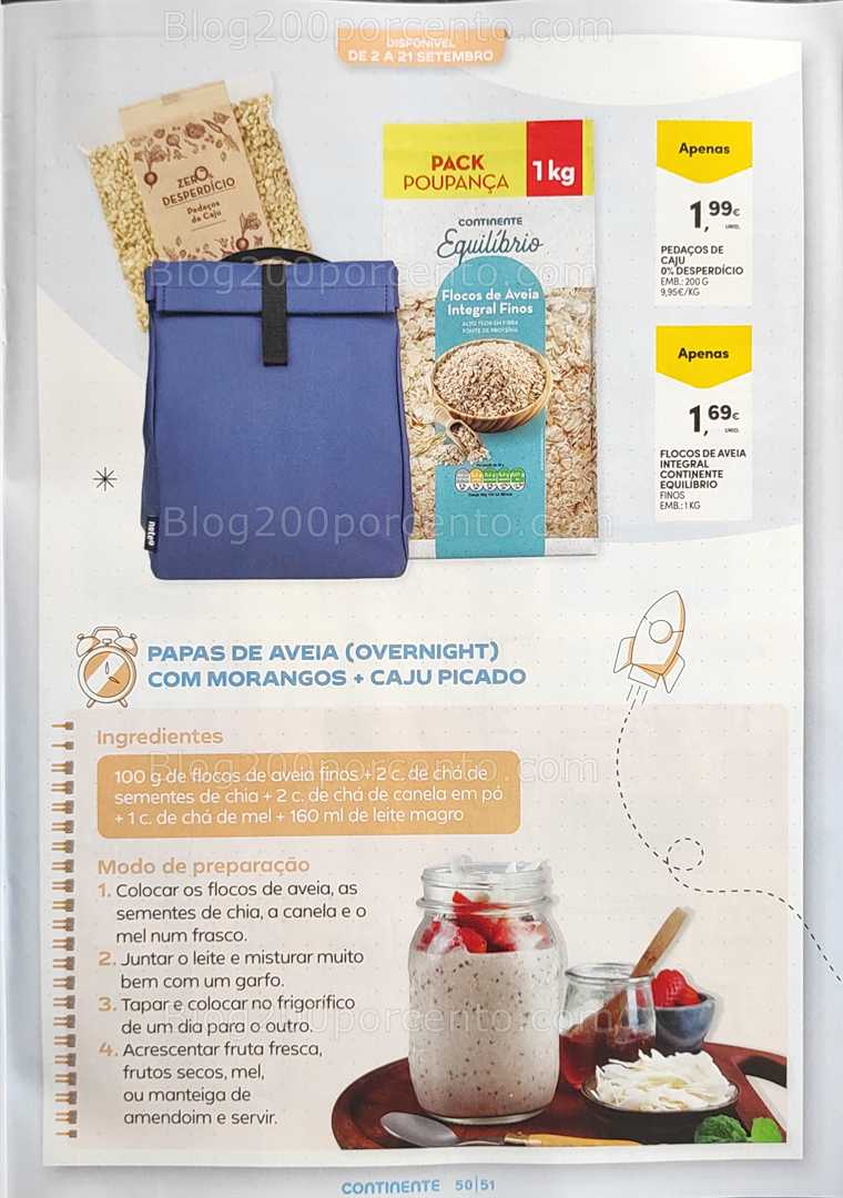 Antevisão Folheto CONTINENTE Regresso às Aulas - 12 agosto a 21 setembro, na página 51, encontra: alimentos, saúde, promoções, receitas, supermercados