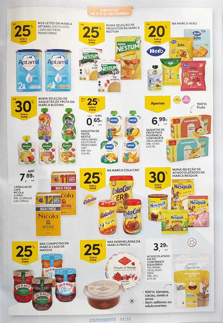 Antevisão Folheto CONTINENTE Regresso às Aulas - 12 agosto a 21 setembro, na página 53, encontra: alimentos, bebidas, infantil, café, doces