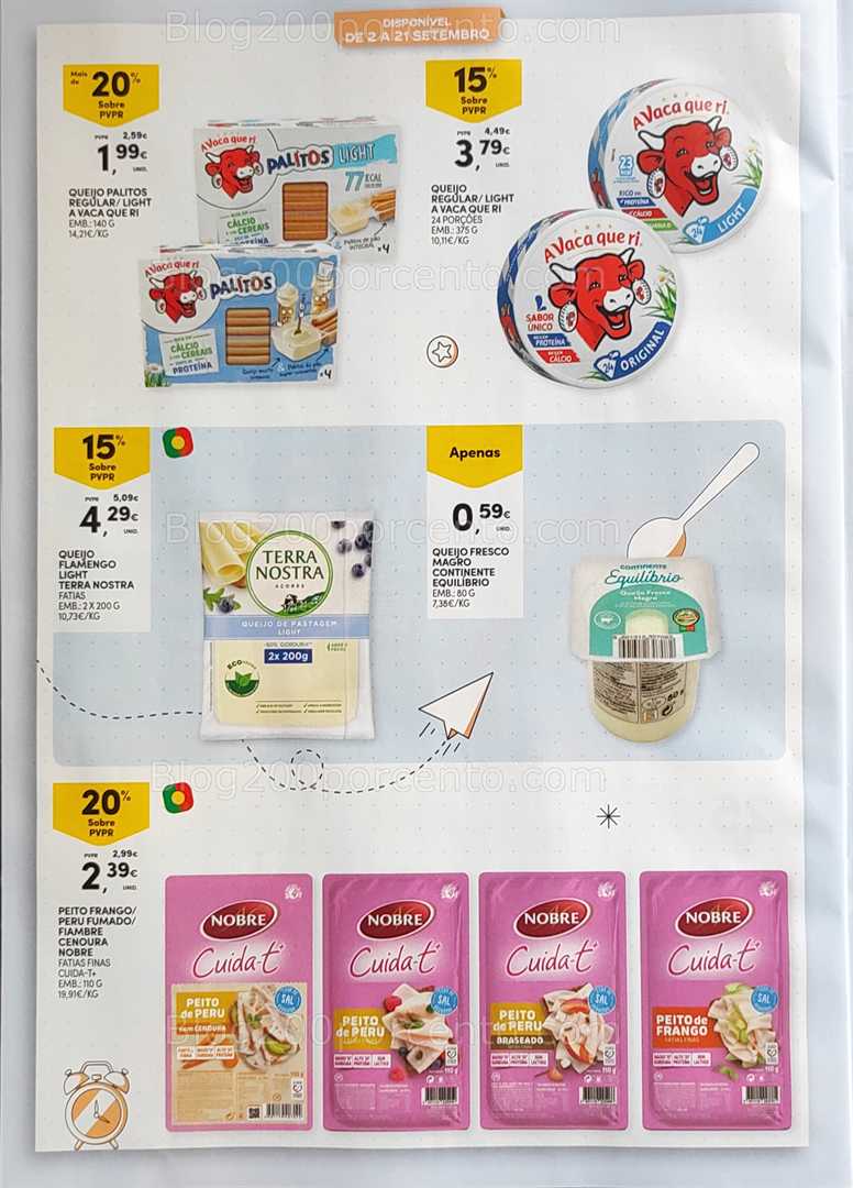 Antevisão Folheto CONTINENTE Regresso às Aulas - 12 agosto a 21 setembro, na página 62, encontra: alimentos, fiambre, queijos, promoções, supermercados