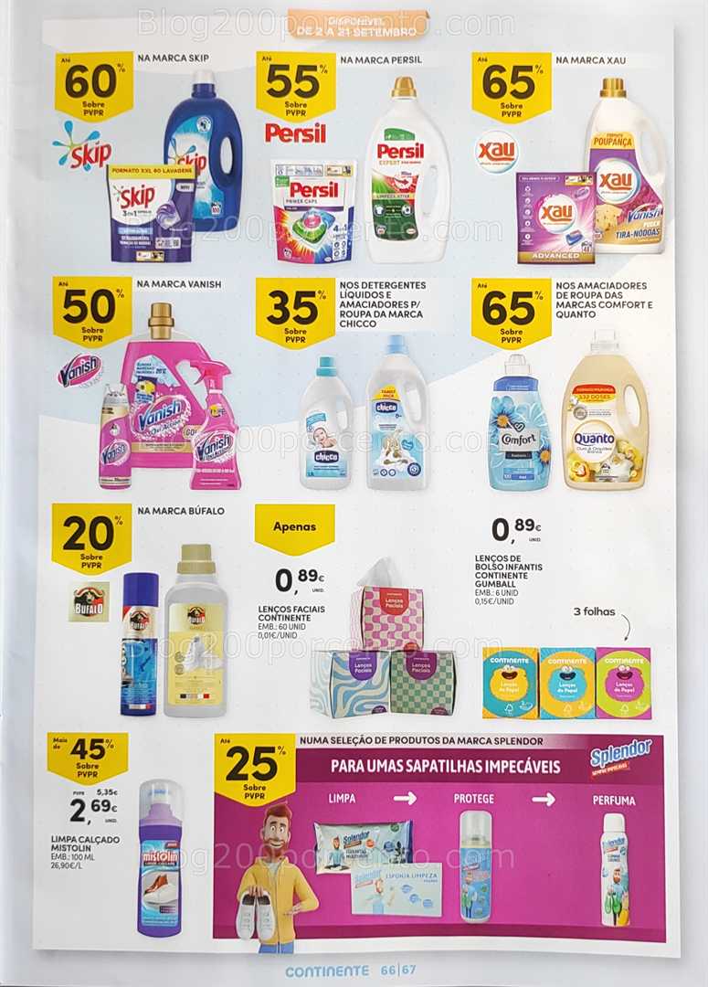 Antevisão Folheto CONTINENTE Regresso às Aulas - 12 agosto a 21 setembro, na página 67, encontra: higiene, limpeza, casa, promoções, ofertas