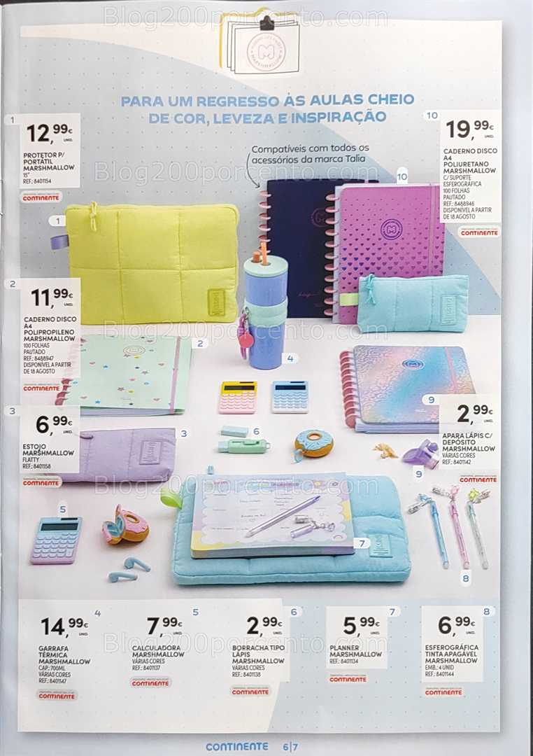 Antevisão Folheto CONTINENTE Regresso às Aulas - 12 agosto a 21 setembro, na página 7, encontra: papelaria, escritório, regresso às aulas, acessórios, promoções
