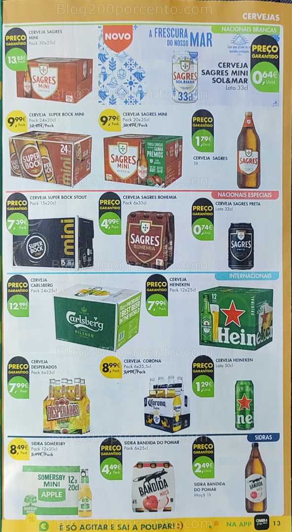 Antevisão Folheto PINGO DOCE Promoções de 12 a 18 agosto, na página 14, encontra: bebidas, cervejas, sidras, promoções, supermercado