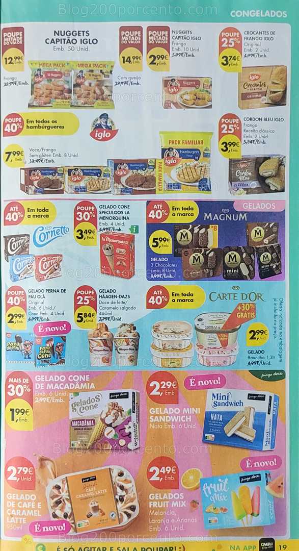 Antevisão Folheto PINGO DOCE Promoções de 12 a 18 agosto, na página 20, encontra: alimentos, congelados, gelados, promoções, marcas