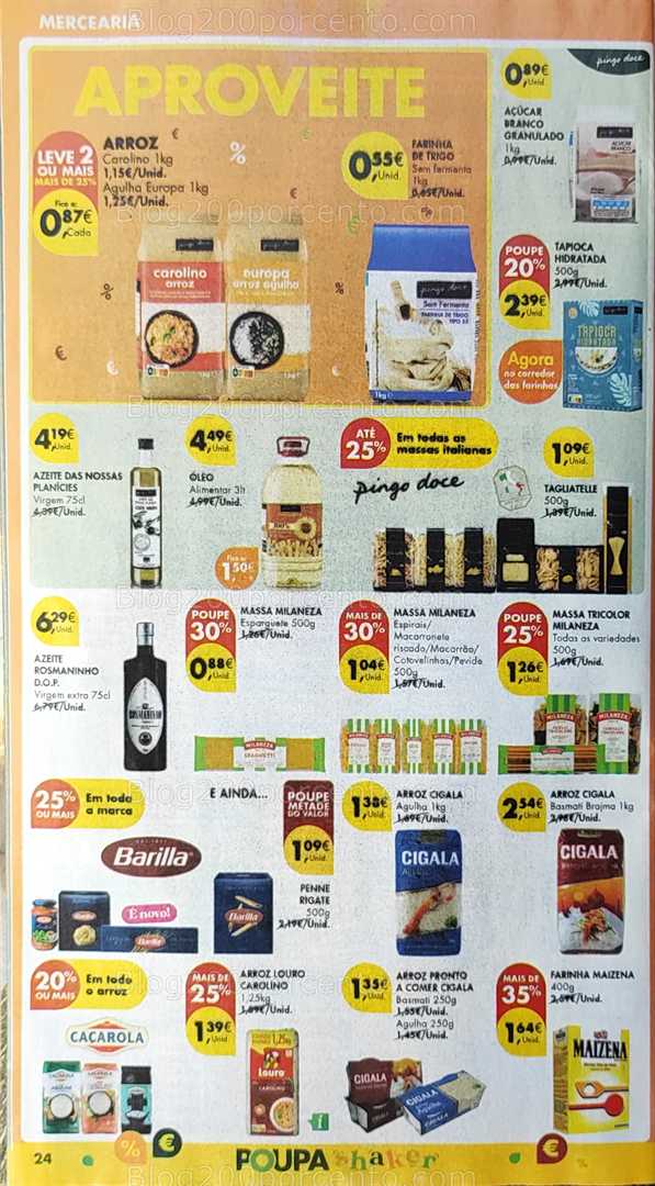 Antevisão Folheto PINGO DOCE Promoções de 12 a 18 agosto, na página 25, encontra: alimentos, mercearia, massas, azeites, promoções