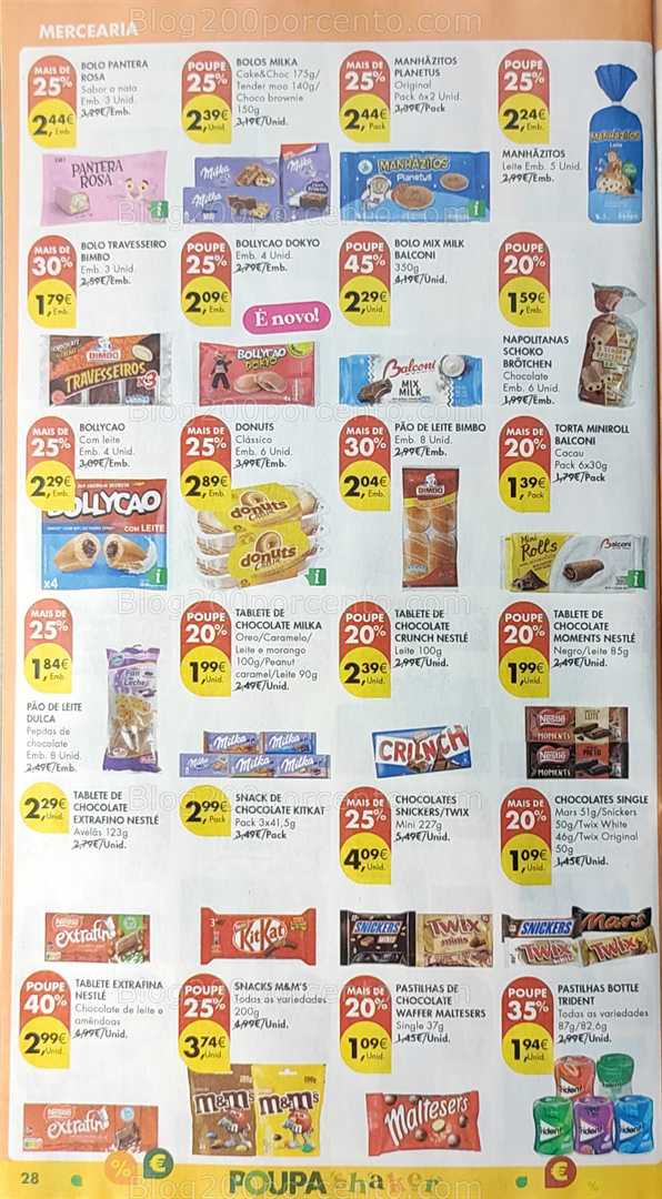 Antevisão Folheto PINGO DOCE Promoções de 12 a 18 agosto, na página 29, encontra: alimentos, mercearia, doces, snacks, padaria
