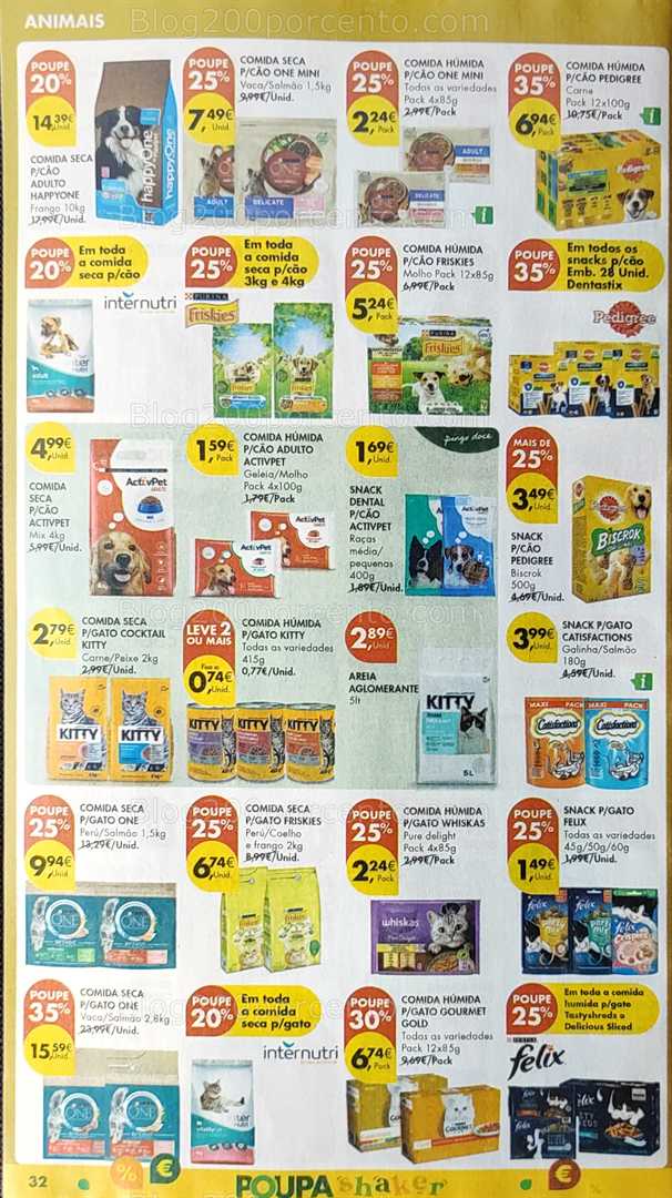 Antevisão Folheto PINGO DOCE Promoções de 12 a 18 agosto, na página 33, encontra: animais, alimentos, higiene, snacks, promoções