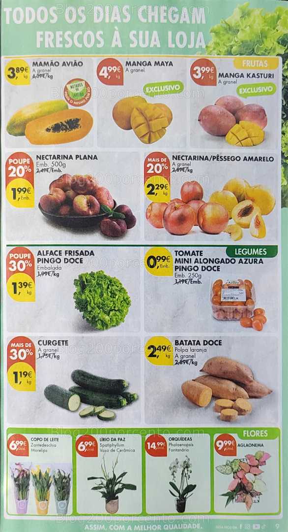 Antevisão Folheto PINGO DOCE Promoções de 12 a 18 agosto, na página 10, encontra: frutas, legumes, flores, hortícolas, promoções