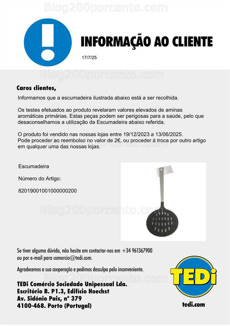 ALERTA - Recolha de Produtos TEDI são vários produtos a recolher