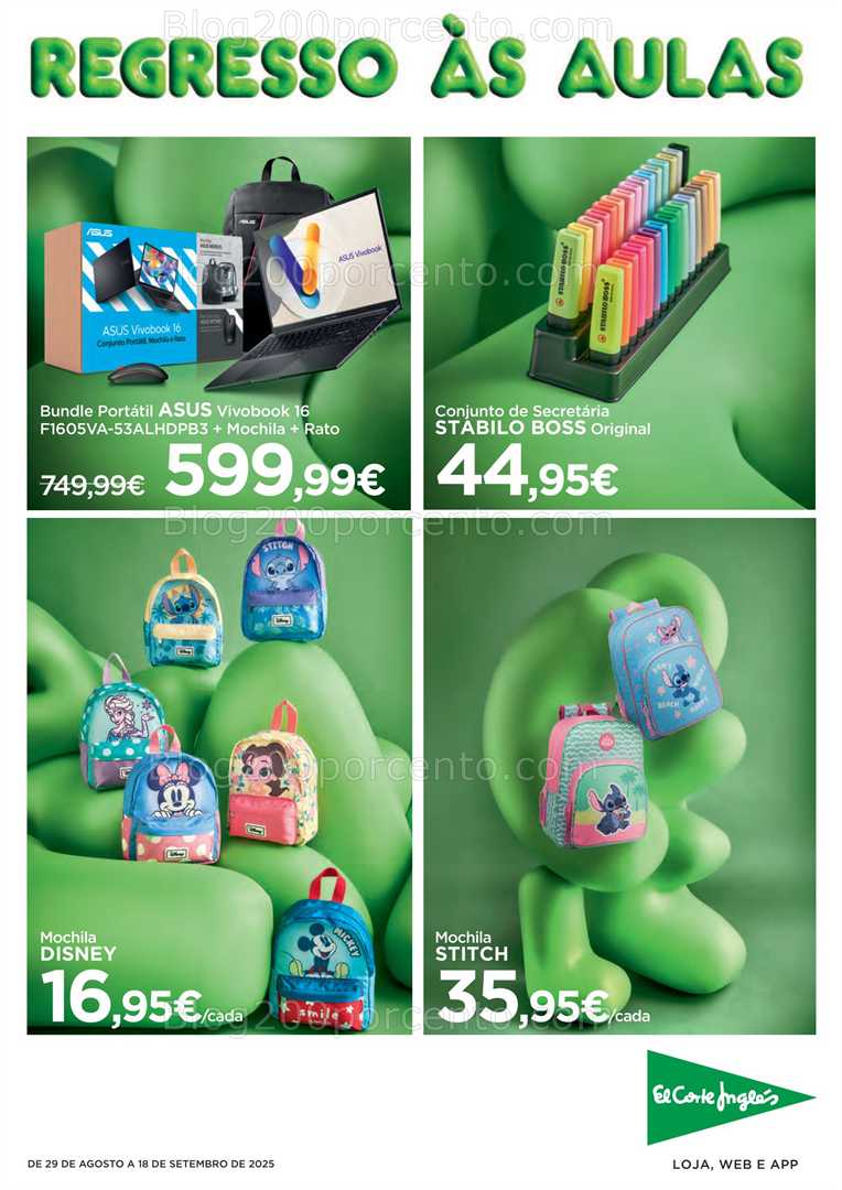 Antevisão Folheto EL CORTE INGLÉS Regresso às Aulas Promoções de 29 agosto 18 setembro