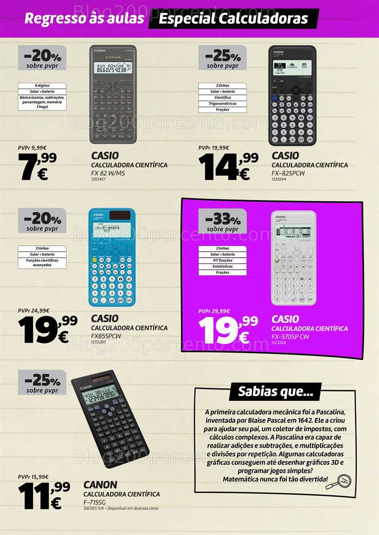 Antevisão Folheto RADIO POPULAR Regresso às Aulas Calculadoras - 1 a 30 setembro