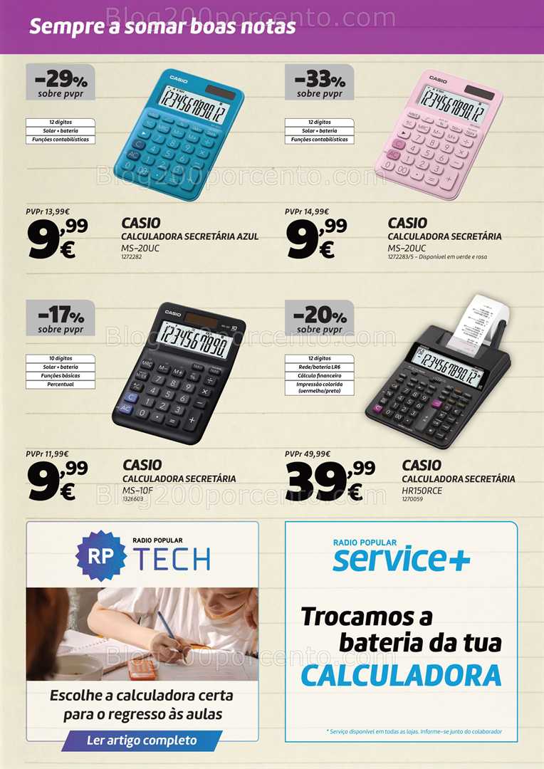 Antevisão Folheto RADIO POPULAR Regresso às Aulas Calculadoras - 1 a 30 setembro