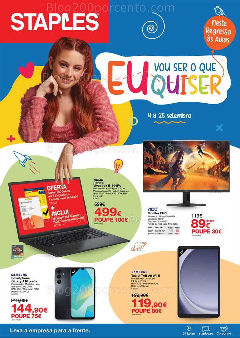Antevisão Folheto STAPLES Tecnologia Promoções de 4 a 25 setembro