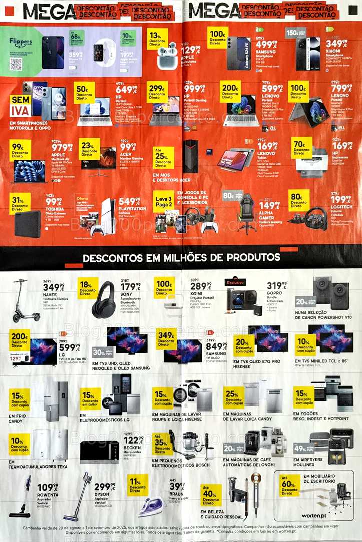 Antevisão Folheto WORTEN Mega Descontão Promoções de 28 agosto 1 setembro