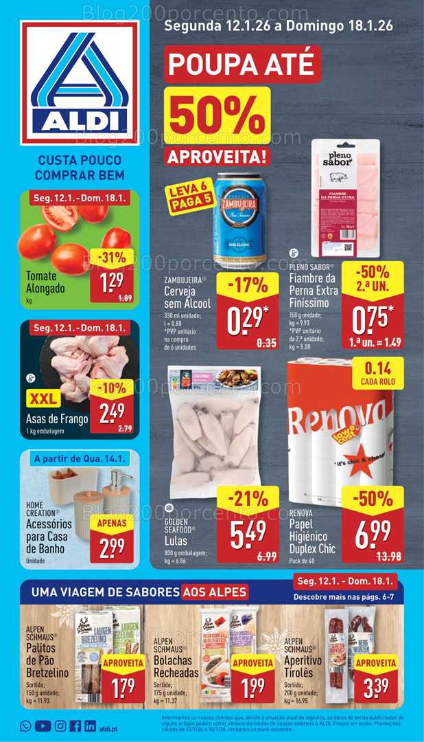 Antevisão Folheto ALDI Promoções de 12 a 18 janeiro