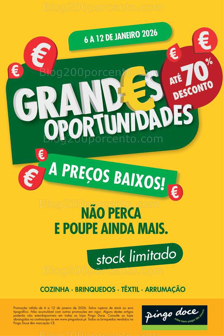 Antevisão Folheto PINGO DOCE Bazar Stock Out Promoções de 6 a 12 janeiro