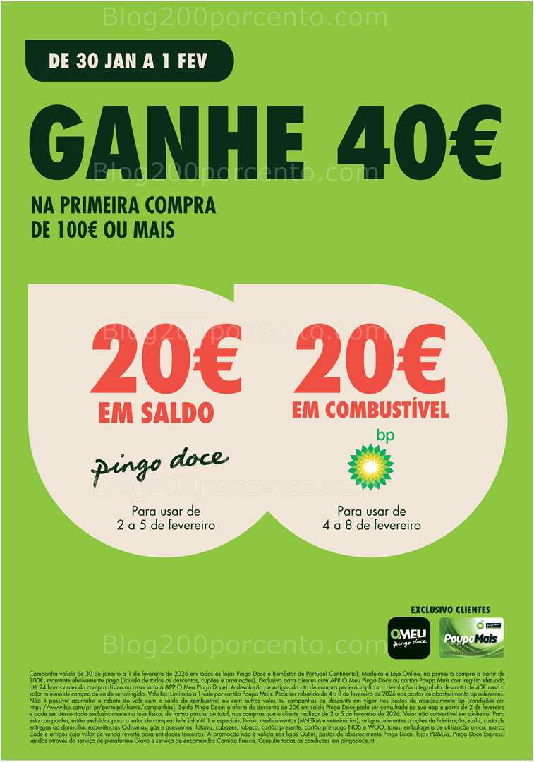 ALERTA - Oferta de 40€ PINGO DOCE Promoções Fim de Semana - 30 janeiro a 1 fevereiro