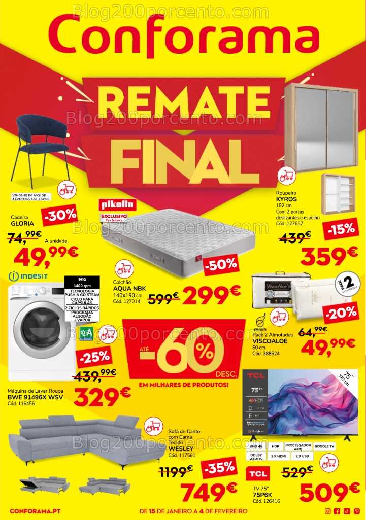 Antevisão Folheto CONFORAMA Remate Final Promoções de 15 janeiro a 4 fevereiro