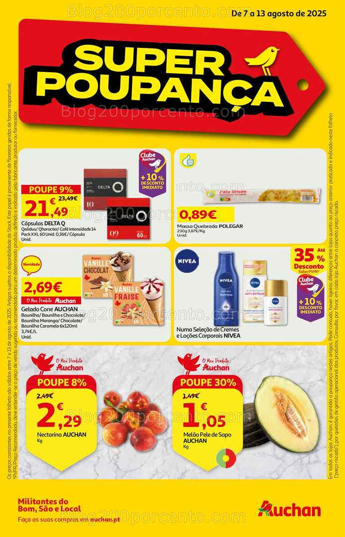 Antevisão Folheto AUCHAN Super Poupança Promoções de 7 a 13 agosto, na página 1, encontra: