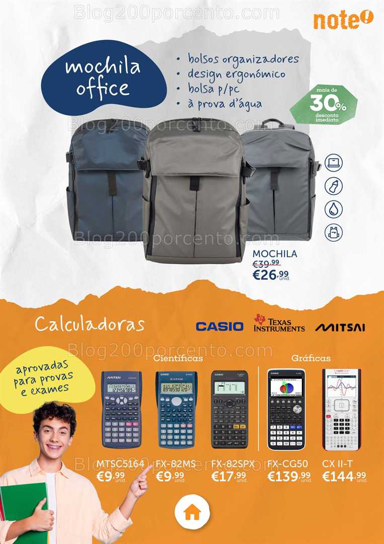 Antevisão Folheto NOTE Regresso às Aulas Promoções de 7 agosto a 22 setembro, na página 9, encontra: