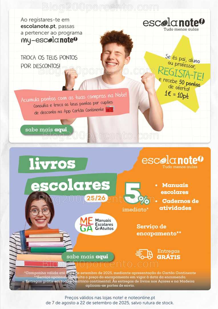 Antevisão Folheto NOTE Regresso às Aulas Promoções de 7 agosto a 22 setembro, na página 60, encontra:
